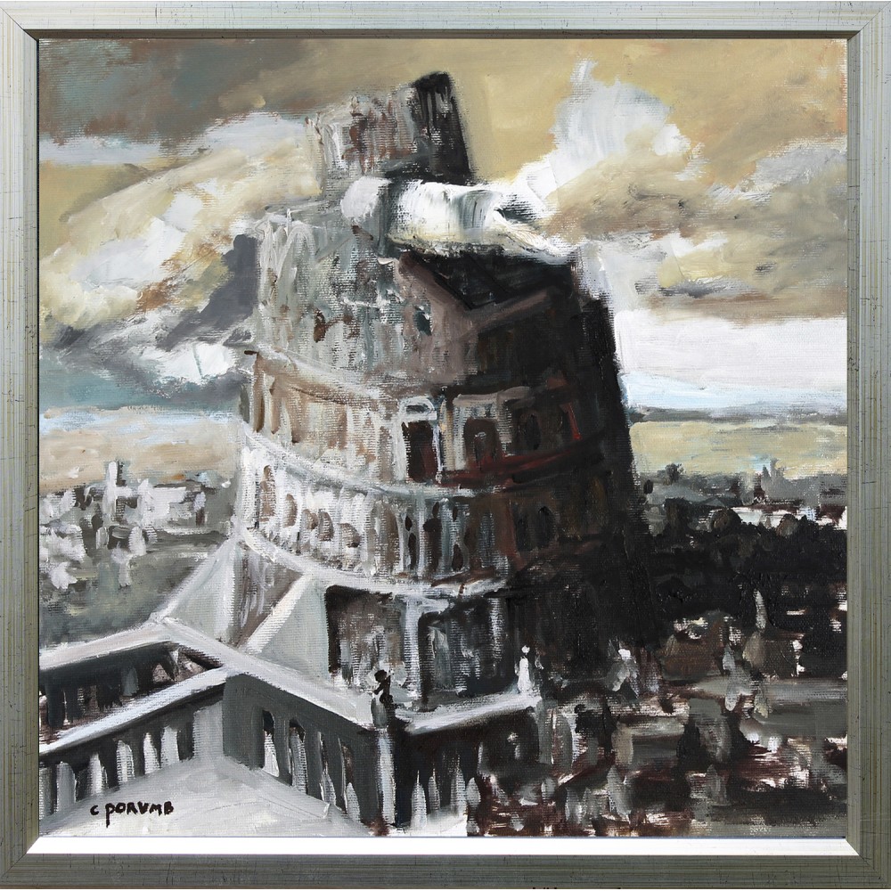 Turn Babel 5 - pictură în ulei pe pânză, artist Cristian Porumb